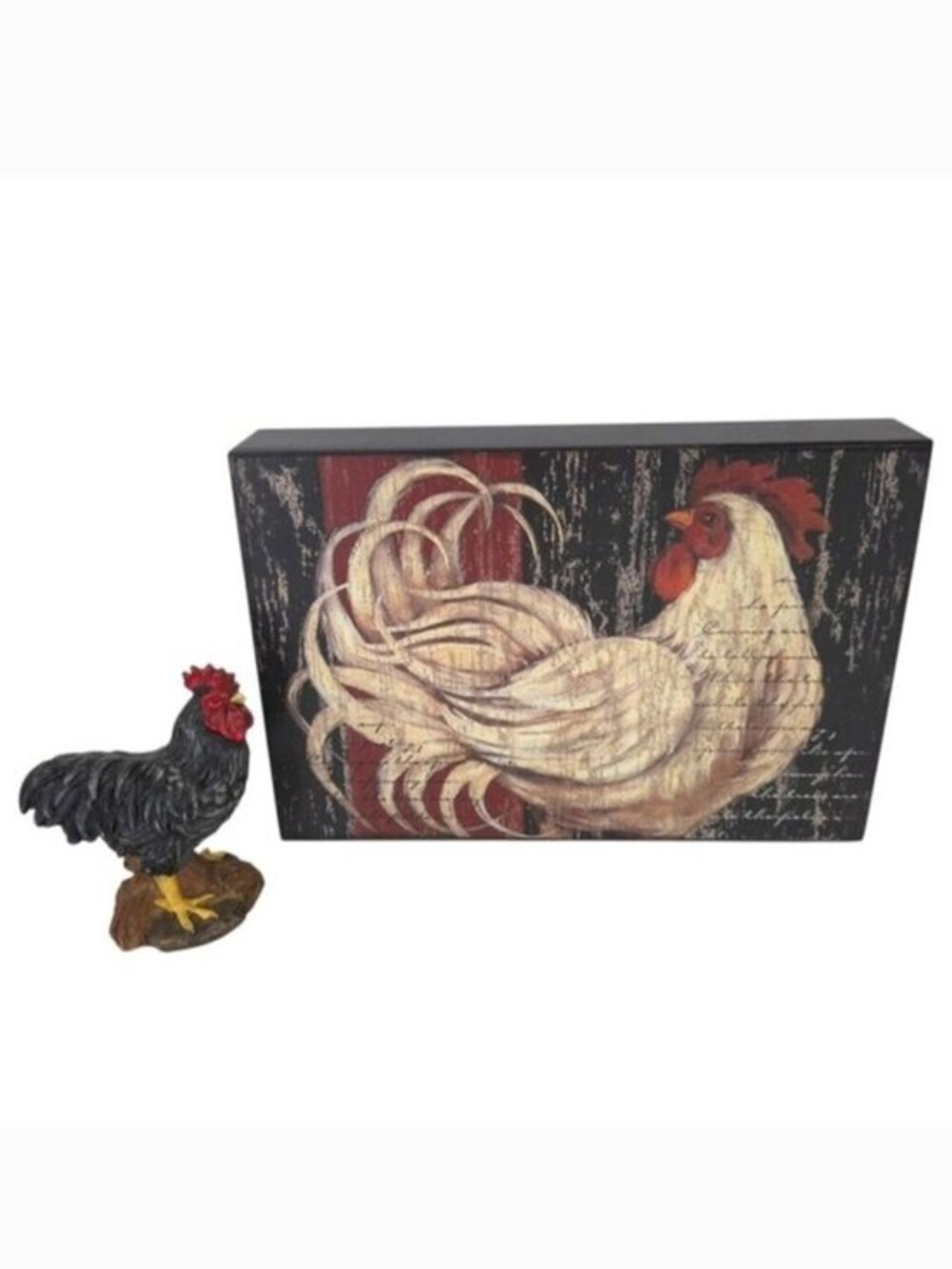 Rooster Black Tabletop Sign & Figurine Rustic Farmhouse Decor‎ Set